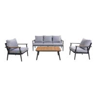 AXI Bibi Stoel-bank Loungeset 4-delig Antraciet / Teak Lounge Set met 2 stoelen, bank & tuintafel van Aluminium / Teak - thumbnail
