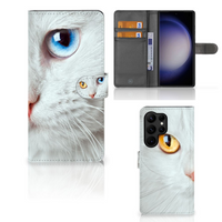 Samsung Galaxy S23 Ultra Telefoonhoesje met Pasjes Witte Kat - thumbnail