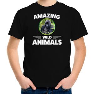 T-shirt gorilla apen amazing wild animals / dieren zwart voor kinderen