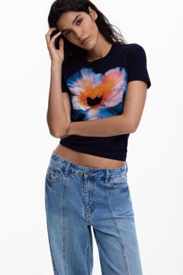 T-shirt met grote bloem - BLUE - XS