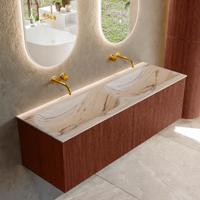 Badmeubel Mondiaz Kurve-Dlux | 140 cm | Meubelkleur Ruby | Wastafelkleur Nata | Solid surface | Wasbak beide zijden spoelbak | Zonder kraangat(en)