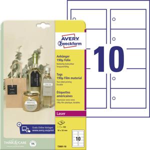 Avery-Zweckform T3001-10 Labels 90 x 50 mm Polyester Wit 100 stuk(s) Niet hechtend Laser (kleur), Laser (zwart/wit)