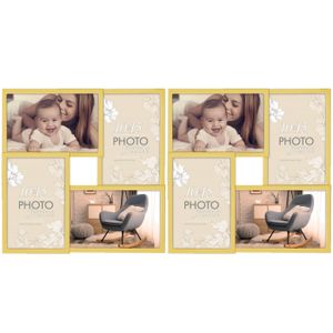 2x stuks multi fotolijst met metalen frame goud met 4 lijstjes geschikt voor een foto van 10 x 15 cm