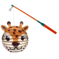 Bol lampion giraf - bruin - H20 cm - papier - met lampionstokje - 40 cm