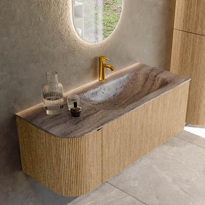 Badmeubel Mondiaz Kurve-Dlux | 115 cm | Meubelkleur Oak | Wastafelkleur Oza | Solid surface | Wasbak rechter zijde spoelbak | 1 kraangat