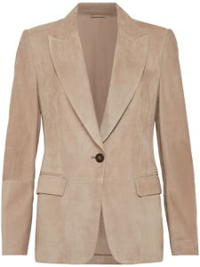 Brunello Cucinelli blazer en daim à simple boutonnage - Tons neutres