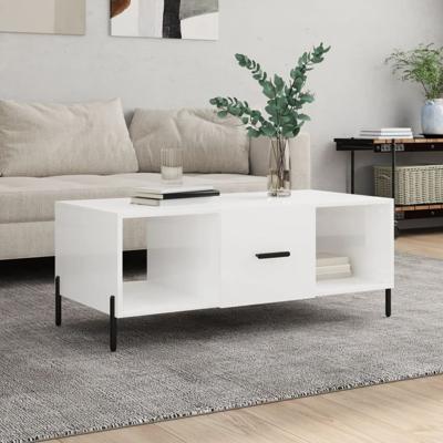 Salontafel 102x50x40 cm bewerkt hout hoogglans wit