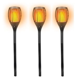 Set van 5x stuks Horror decoratie solar LED vlam tuinfakkels zwart 77 cm