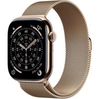 Apple Watch Series 11 GPS + Cellular - 46 mm - Gouden titanium kast - Gouden Milanese Loop-band - S/M