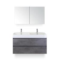 Maxx XL Badmeubelset 120 cm - Beton Antraciet - Wastafel Kube Dubbel 2 kraangaten - met Spiegelkast