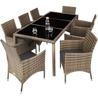 tectake - wicker zitgroep 8 stoelen en tafel - inclusief beschermhoes- natuur - 404329 - thumbnail