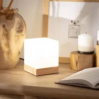 Tafellamp hout &apos;Versailles&apos; modern e27 fitting vierkant led lamp 15 cm
