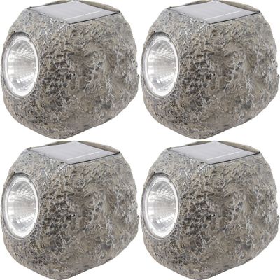 Buiten spot solar verlichting - 4x - steen - LED - 10 x 12 cm