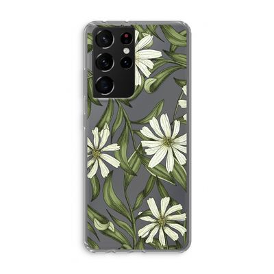 Wit bloemenpatroon: Samsung Galaxy S21 Ultra Transparant Hoesje
