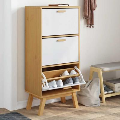 VidaXL Schoenenkast olden 55x35x120 cm grenenhout wit en bruin