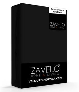 Zavelo Hoeslaken Velours Zwart - Fluweel Zacht - 30 cm Hoekhoogte - Rondom Elastiek - Velvet -1-persoons (80/90x200/220 cm)