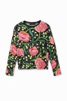 Gebloemd T-shirt met Japanse mouwen - BLACK - 5/6