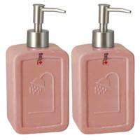 Gerimport Zeeppompje - 3x - roze - 18 cm - keramiek - zeepdispenser - navulbaar - toilet/badkamer
