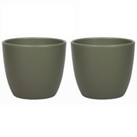 2x stuks bloempot mat dennen groen keramiek voor kamerplant H9.8 x D12 cm