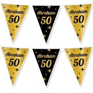 Paperdreams vlaggenlijn - luxe abraham/50 jaar feest - 2x - 10m - goud/zwart - folie
