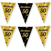 Paperdreams vlaggenlijn - luxe abraham/50 jaar feest - 2x - 10m - goud/zwart - folie