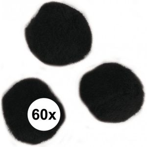 60x knutsel pompons 15 mm zwart   -