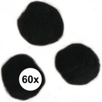 60x knutsel pompons 15 mm zwart   - - thumbnail