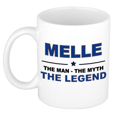 Melle cadeau mok - man myth legend - naam koffiemok / beker - wit en blauw - 300 ml