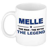 Melle cadeau mok - man myth legend - naam koffiemok / beker - wit en blauw - 300 ml