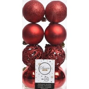16x Kunststof kerstballen mix kerst rood 6 cm kerstboom versiering/decoratie   -