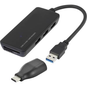 Renkforce USB 3.2 Gen 1-hub 3 poorten Met ingebouwde SD-kaartlezer Zwart