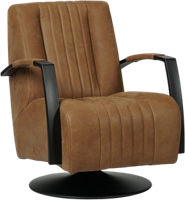 Bruine leren industriële draaifauteuil Galaxy - staal zwart frame met schotelvoet - Kenia Leer Brown (bruin leer)