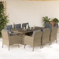 9-delige Tuinset met kussens poly rattan beige