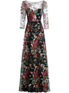 Marchesa Notte robe longue à fleurs brodées - Noir