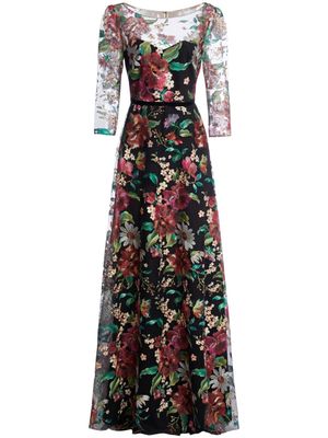 Marchesa Notte robe longue à fleurs brodées - Noir Marchesa Notte robe longue à fleurs brodées - Noir