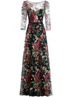 Marchesa Notte robe longue à fleurs brodées - Noir