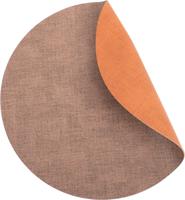 Luxe placemats lederlook - Rond - 6 stuks - Dubbelzijdig: Oranje cognac / bruin - 38 cm - leer - leatherlook placemat