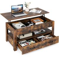 Salontafel in Hoogte Verstelbaar met Optilbaar Tafelblad en 2 Laden Uittrekbare Woonkamertafel Koffietafel van Hout 106 x 50 x 48 cm