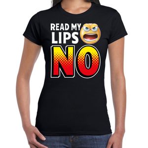 Funny emoticon t-shirt Read my lips NO zwart voor dames