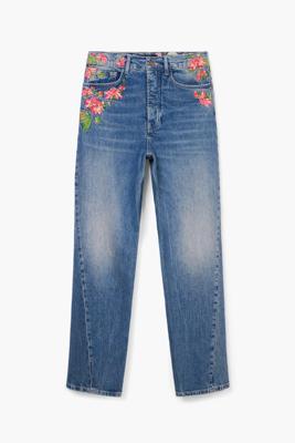 Lange denim broek met bloemen - BLUE - 36