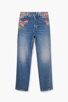 Lange denim broek met bloemen - BLUE - 36
