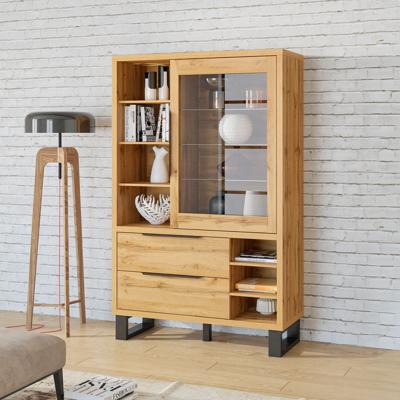 Home365 Vitrinekast Halmstad - 1-deurs incl. 2 lades - Wotan Eiken