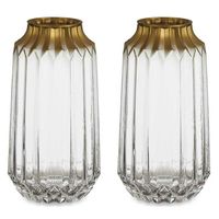 Bloemenvazen 2x stuks - luxe decoratie glas - transparant/goud - 13 x 23 cm