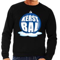 Foute kersttrui kerstbal blauw op zwarte sweater voor heren - thumbnail