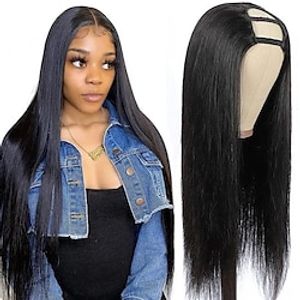U-deel 24 pruik menselijk haar gaat niet steil haar uit voor vrouwen Brazilië U-deel menselijk haar pruik 150% 24-28 inch Lightinthebox