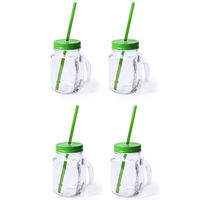 4x stuks glazen Mason Jar drinkbekers groene dop/rietje 500 ml