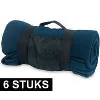 6x Fleece dekens/plaids blauw afneembaar handvat 160 x 130 cm