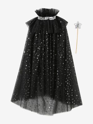 Cape met glitters + toverstok zwart