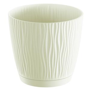 Plantenpot/bloempot Waves - kunststof - creme wit - D15 x H14 cm - binnen/buiten