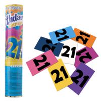 Party popper/confetti shooter - verjaardag 21 jaar - papier - multi kleuren - 20 cm